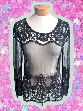 Express vintage Y2K lace mesh crochet blouse S witchy whimsygoth cache 2000s 90s